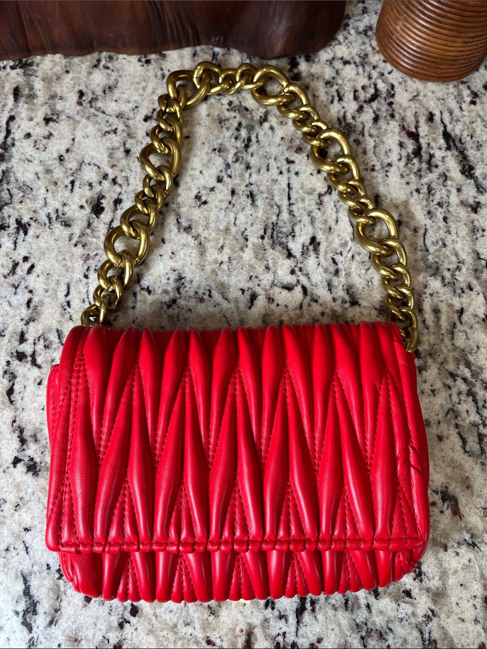 Montana West Red Quilted Shoulder Bag with Gold Chain - Picture 2 of 10